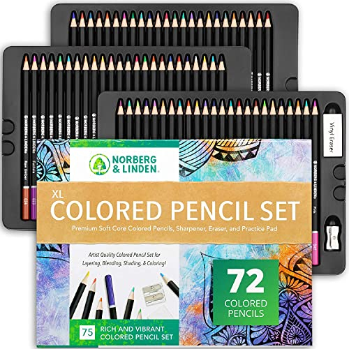 XL Buntstifte Set – 72-teiliges Mal Stifte Set mit weicher Mine & 30 Blatt Zeichenblock zum Zeichnen / Skizzieren & Vinyl Radiergummi & Anspitzer – ideales Buntstifteset für Kinder & Erwachsene