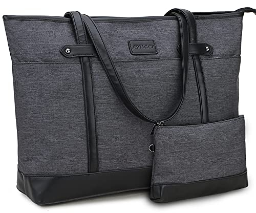 RAVUO Sac Cabas Femmes,Sac à Main Grande Capacité Pour Ordinateur 15.6 Pouces Sac de Cours Lycee Bandoulieres Epaule Tote Bag pour Affaires Shopping Travail Voyage Gris Foncé