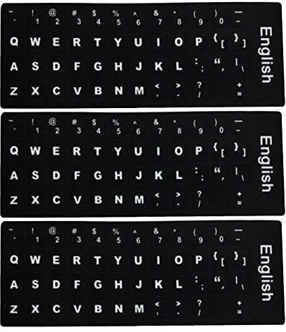 LAANCOO 3 PCS Englisch Tastatur Aufkleber, Undurchsichtige Keyboard Skin mit schwarzem Hintergrund auf weiße Beschriftung für Laptops, Desktops-Englisch