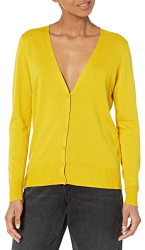 Amazon Essentials Cardigan Leggero Girocollo (Disponibile in Taglie Forti) Donna, Giallo Scuro, L