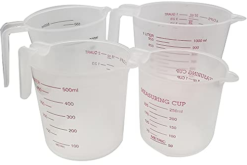 Plastic Measuring Jug Set 4PCS Clear Measuring Cups 1L 600ML 500ML 250ML for Baking Cooking Kitchen Jugs Easy to Read with Markings