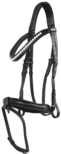 Marengos - Trensenzaum Soft Crystal | englisch kombiniertes Reithalfter aus Leder | Trense mit anatomisch geformtem Genickstück | Zaumzeug mit Gurtzügel | Größe Pony | Pferde Zubehör in schwarz