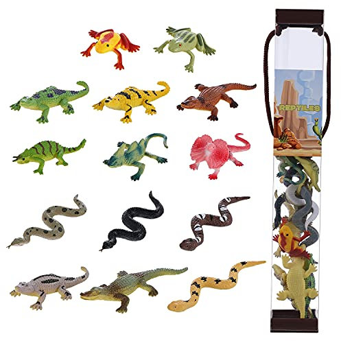 JOKFEICE Tierfiguren 14 Stück Realistische Kunststoff Reptilien Tiere Action Modell Wissenschaft Projekt, Lernen Lernspielzeug, Geburtstagsgeschenk, Kuchenaufsatz für Kinder Kleinkinder