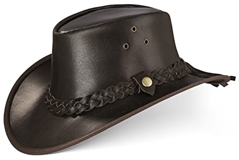 Black Forest Fox® Texas Unisex Western Reiten Cowboy Leder Hut (Horse-Brown, M)