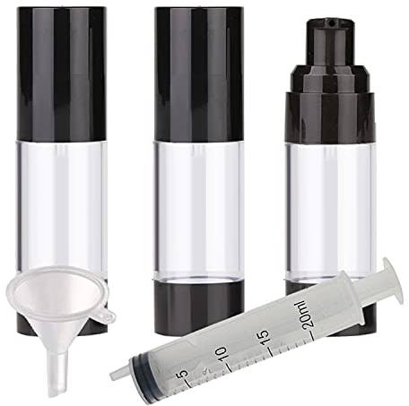 TIANZD 3 Pièces Airless en Plastique Bouteille Pompe Vide 30ml, Transparent Noir Petit Airtight Cosmétiques Distributeur Conteneurs Rechargeables, Airless Flacon Pompe pour Lotion Gel Voyage