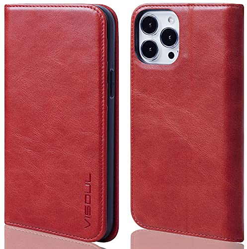 VISOUL Custodia per Apple iPhone 13 Pro, Cover Vera Pelle Portafoglio [protezione RFID] [100% Vera Pelle] Cover TPU Antiurto [Chiusura Magnetica] Flip Caso Compatibile iPhone 13 Pro