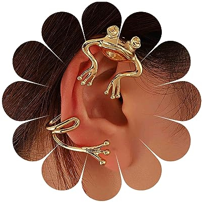 Yheakne Punk Big Frog Climber Ohrringe Gold Frog Cuff Ohrclips Übertriebene große Ohrringe Nicht durchbohrte Tierohrringe Schmuck für Frauen und Mädchen (Gold)