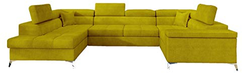 mb-moebel Ecksofa mit Schlaffunktion und Bettkasten | Couch für Wohnzimmer, Schlafsofa Sofagarnitur Sofa Eckcouch U-Form Wohnlandschaft mit Bettfunktion TAHITI (LINKS, Gelb)
