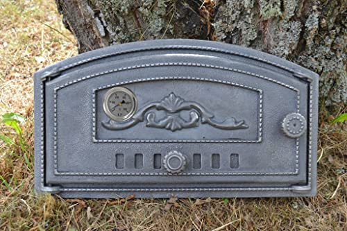 SEZAM Puerta de horno de hierro fundido con regulación de aire, apertura a la izquierda, puerta para horno de pizza, horno de pan, puerta de horno de piedra, 48,5 x 6,5 x 27,5 cm, semicircular, sin