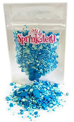 Sprinkletti - Blue Mix - 30g Cake Topper Sprinkles - Shimmer Flowers, Confetti, Balls & Strands - Edible Cake Decorations - Birthday Cake Sprinkles