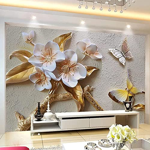 Fototapete - Dreidimensionales Relief Blumen Wandaufkleber Große Tapete Wandbild Wasserdicht 4D Seidenstoff Uv-Wandpaneel Dekor Für Tv-Hintergrund/Wohnzimmer/Schlafzimmer/Esszimmer/Café-Raum,250 C