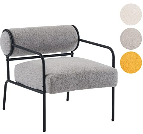 Mingone Sessel Cocktailsessel Teddy Modern Loungesessel Ohrensessel Lammwolle mit Schwarz Metallbeinen für Wohnzimmer Schlafzimmer bis 120kg Grau
