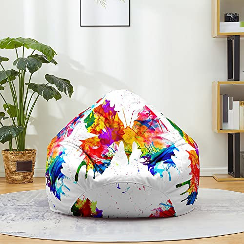 FANSU Sitzsack Waschbar Sitzsack Ohne Füllung Sitzsäcke für Kinder Erwachsene, Sitzsack-StuhlbezugIndoor Outdoor Textile Aufbewahrung mit Reißverschlus (100x120cm,Siebenfarbiger Schmetterling)