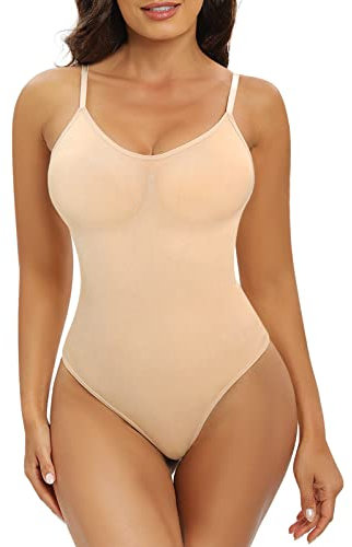 Xnova Donna Body Contenitivo Modellante Bodysuit, Perizoma Pancera Contenitiva con Ganci nel Croch, Canotta Shapewear Intimo Pancia Piatta Invisibile (Beige, S)