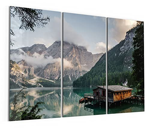 DEQORI Glasbilder Echtglas | Motiv Pragser Wildsee im Sommer | horizontal 3-teilig 150x100 cm | große XXL Deko | Wandbilder für Wohnzimmer, Schlafzimmer, Flur & Küche | moderne Wanddeko