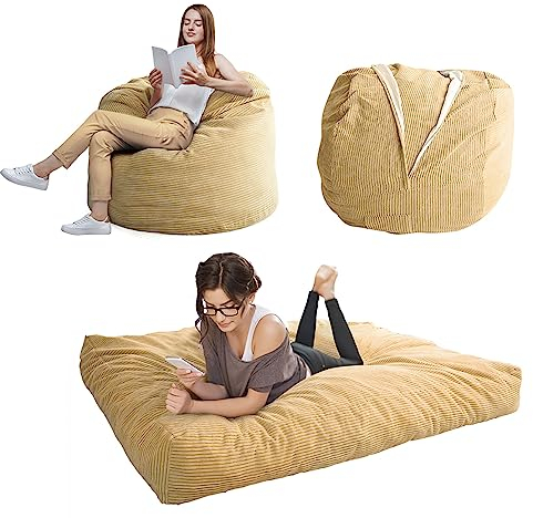 MAXYOYO Sitzsack-Stuhl – umwandelbarer Stuhl, lässt Sich vom Sitzsack zum Bett zusammenklappen – großes Sofa mit weichem Mikrofaserbezug, Perfekter Lounge- oder Gaming-Stuhl, Kamel – voll