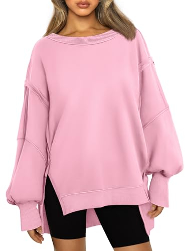Trendy Queen Damen Oversized Crewneck Sweatshirts Hoodies Herbst Outfits Mode Teenager Mädchen Y2k Winterkleidung, Pink, XL