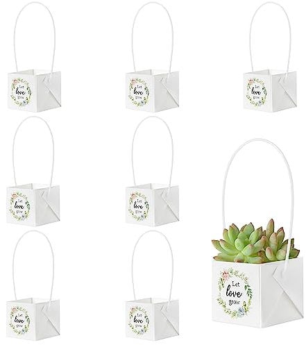WATINC 40Pcs Succulent Gift Wraps Bags Succulents Wraps Bulk Kraft Paper Green Leaves Sign Gifts Bag Decoration White Square Sleeve Plants Tags Baskets for Wedding Birthday Party Baby Shower