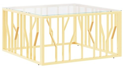 vidaXL Couchtisch, Beistelltisch mit viel Platz für Snacks Getränke, Sofatisch für Wohnzimmer, Tisch Kaffeetisch Telefontisch, Golden Edelstahl Glas