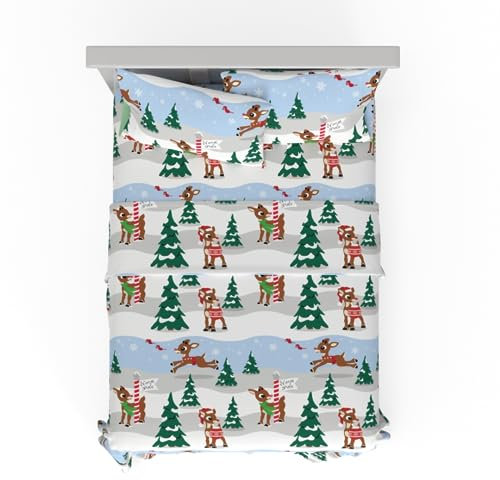 Franco Rudolph Holiday & Christmas Bedding Super Soft 100% Cotton Flannel Sheet Set, Full, (Officially Licensed Product)