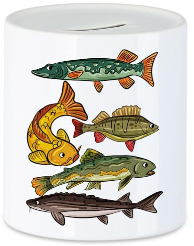 Hey!Print Süßwasserfische Spardose Angler Geschenkidee Hecht Forelle Karpfen Stöer Barsch