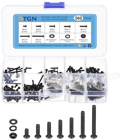 DTGN 560 Stück M2-0,4 x 4~20 Halbrundkopf-Innensechskantschrauben, Schraubenmuttern-Unterlegscheiben-Sortimentssatz, Kohlenstoffstahl, schwarz