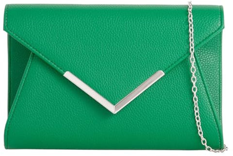Envelope Style Faux Leather Bridal Prom Wedding Evening Clutch Party Purse Shoulder Hand Bag (Green)