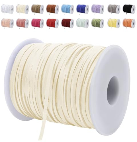 LEREATI Faux Leather Cord for Jewelry Making, 3mm 45m Flat Faux Suede Cord Leather String, Leather Laces for Crafts, Necklace, Bracelet, Dream Catchers, DIY, Gift Wrapping (Cream Beige)