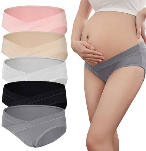 Lohhbve Maternity Knickers V Shaped Belly Support Briefs Cotton Breathable Pregnancy Panties Women's Postpartum Pack of 5