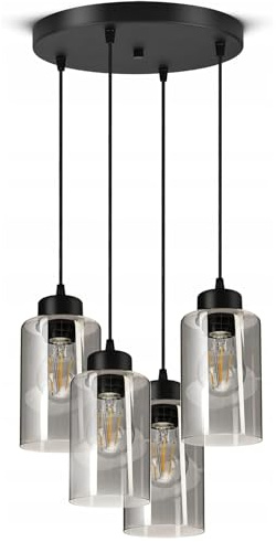 FKL DESIGN Home Deco Deckenlampe Deckenleuchte Schwarz 4-flammig E27 Glas Lampenshirm Lampe aus Serie N535 (DRH4)