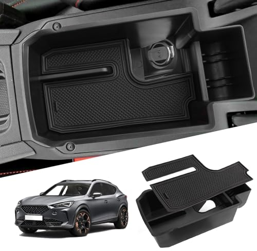 WEIPIN Kompatibel mit Seat Leon MK4 /Cuprα Formentor 2020-2024 2025 Mittelkonsole Handschuhfach Armlehne Console Organizer Tray Aufbewahrungsbox für Seat Leon KL FR ST Zubehör(Schwarz)