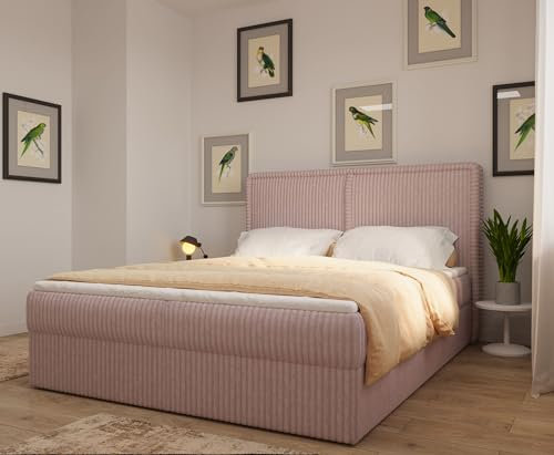 mb-moebel Polsterbett Kontinentalbett, Bonell-Matratze und Topper, Doppelbett gepolstertes Kopfteil mit Bettkasten Boxspringbett Bett 04 (Hellrosa (Ambience 15), 140x200 cm)