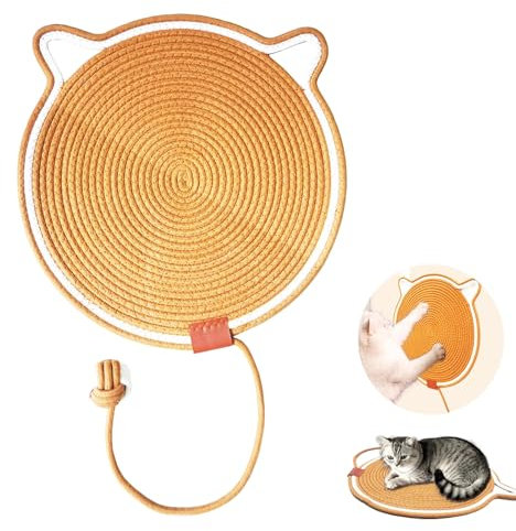 Kratzmatte Katze, kratzbrett Ecke, mit Baumwollkugel Spielzeug & Katzenohr-Design, Robuste Robuste kratzwand für Katzen, für Innenwände, Kratzteppich Sisal, kratzbrett Wand, kratzschutz Sofa Katze