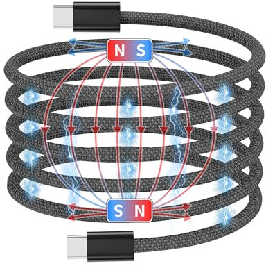 fabUK USB C Self Roll Assist, 60W Magnetic Type C Charging Cable, USB C to USB C Cable, 1 Mtr Type C Fast Charging Cord Nylon Braided Compatible for MacBook, Samsung Galaxy and other devices