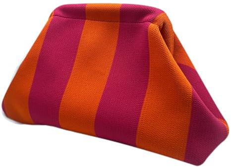 Lebartm Unterarmtasche Clutch Geldbörsen Gewebte Häkelhandtaschen Knödel handgemachte Colorblock Clip Tasche für Damen Sommer Reise Strand Tasche-Lila & Orange gestreift