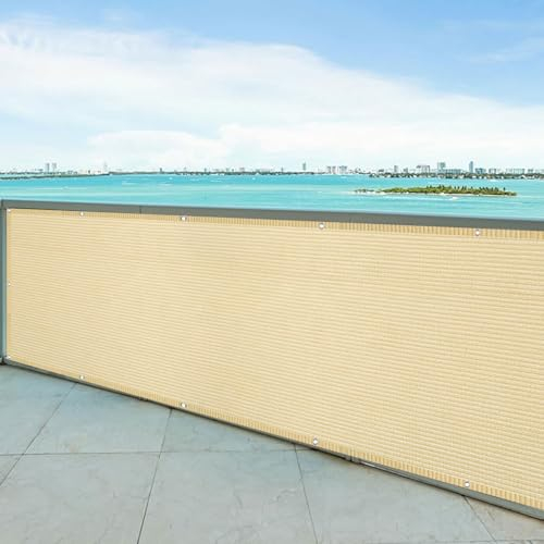 Balkon Sichtschutz Ohne Bohren 35 x 200 cm 100% Privatsphäre Balkonschutz Balkonabdeckung Reißfest, mit Ösen Kabelbinder Sichtschutz für Balkon Terrasse, Creme Farben