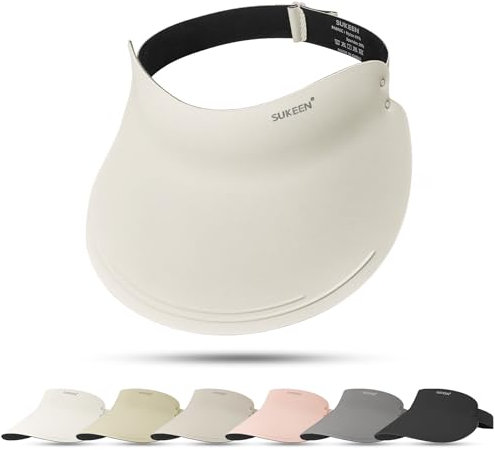 Sukeen Sun Visor Cap for Women, Soft One-Piece Design Sun Visor Hat, UV Protection Running Visor with Metal Adjustable Buckle, Wide Brim, Cool Touch, for Golf, Walking Dog, Fishing Off-White