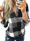 Cuptacc Top Damen Kariertes Lässig Oktoberfest Hemd Klassischer Schnitt Langarm Plaid Tshirt Grau Groß L 42-44