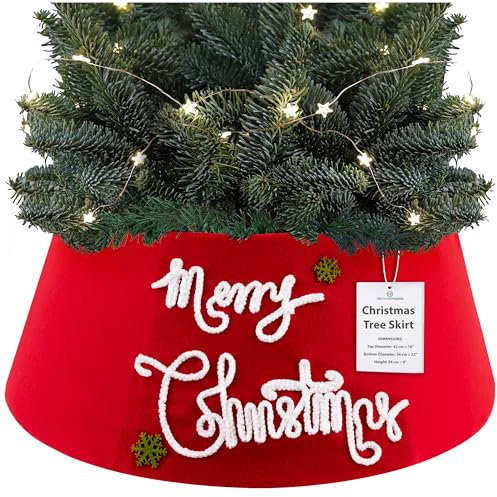 DECO EXPRESS Weihnachtsbaum Rock - Lustige Weihnachtsbaumständer Abdeckung, Weihnachtsbaum Deko - Verschiedene Designs (Red Merry – Oberseite 42 cm/Basis 56 cm)