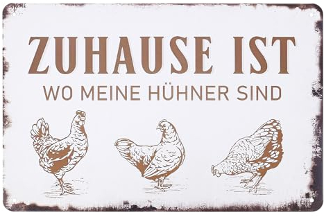Retro Blechschild Hühner, Chicken Sign, Huhn Metall Blechschild für Hühnerstall Bauernhaus, Warn- und Garten Schild als Hühner Deko, 20x30cm