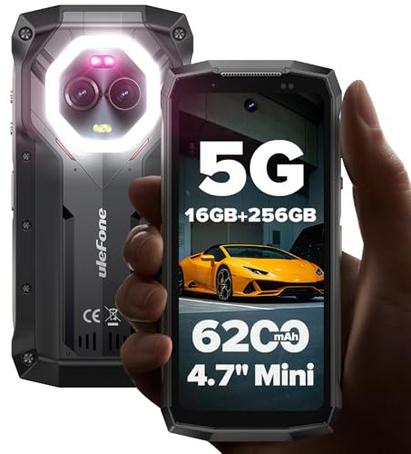Ulefone Armor Mini 20 Pro 5G Rugged Smartphone 4.7, 256GB+16GB/2TB SD Android 14 50MP+64MP Night Vision 33W/6200mAh with Flashlight & Warning Light IP68/69K Waterproof Dual SIM Fingerprint ID NFC UK