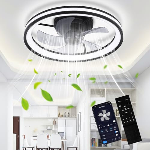 Jopassy Ventilatore da Soffitto con Illuminazione LED Dimmabile, 50 cm, 6 Velocità, Controllo Remoto e App, Ventilatore Silenzioso per Camera da Letto e Soggiorno, Design Moderno, Nero