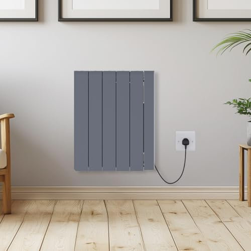Warmehaus Anthracite 1500W Electric Ceramic Core Radiator with Smart WIFI, 5 Fins Portable Electric Heater, Daily & Weekly Timer Function, LED Display, Aluminium Free Standing or Wall Mounted