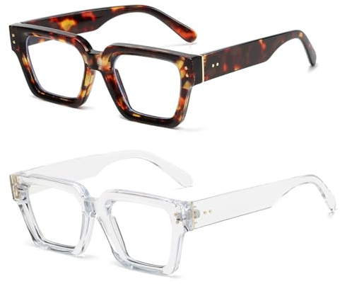 YAMEIZE Rechteckige Blaulicht Blockierende Brille für - Damen Herren Klassische Quadratische Blaulicht Brillen Anti Müdigkeit Computerspiele (Leopard+Clear)