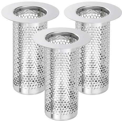 QUARKZMAN 3 Pcs Rejilla de Desagüe de Ducha, 3.2 x 2.2 Rejilla de Desagüe de Acero Inoxidable 304 para Lavamanos Profundos Captador de Cabello para Tamaños de Agujero de 1.4 a 2