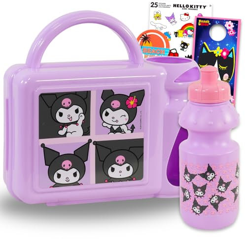 SANRIO Kuromi - Contenitore per il pranzo per ragazze - Set di contenitori per il pranzo con bottiglia d'acqua e adesivi, altro | Set di contenitori per il pranzo Kuromi per bambini