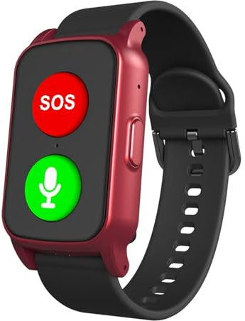 X&Z-XAOY Montre Intelligente pour Les Seniors avec Appel Vidéo HD Détection De Chute GPS IP67 Waterproof Fall Alert Devices (dispositifs D'alerte De Chute Étanches) pour Hommes/Femmes(Red)