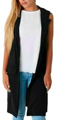 FASHION 7STAR Ladies Sleeveless Lapel Collar Flap Pockets Duster Coat Blazer Womens Open Front Outerwear Wear Long Waistcoat Jacket
