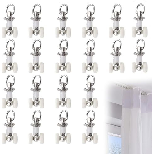 20 Pezzi Gancio Pergola Rail, Rulli Di Rail Tende, Puleggia Tenda Rail, Rullo Scorrevole per binario Tenda per Appendere Tende Soggiorno, Camera Da Letto E Bagno