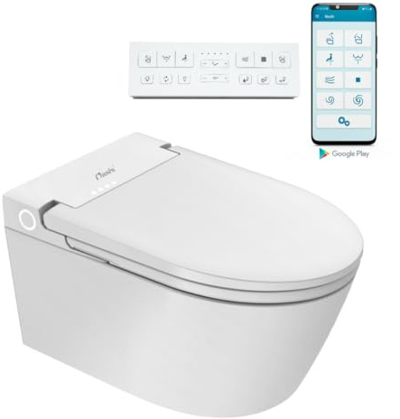 Nashi EOS Pro - Inodoro Japonés Suspendido de Pared | App Movil | Universal: se adapta a cualquier bastidor | Luz Nocturna | Asiento Calefactable, Agua Caliente y Secado | WC Japones Inteligente